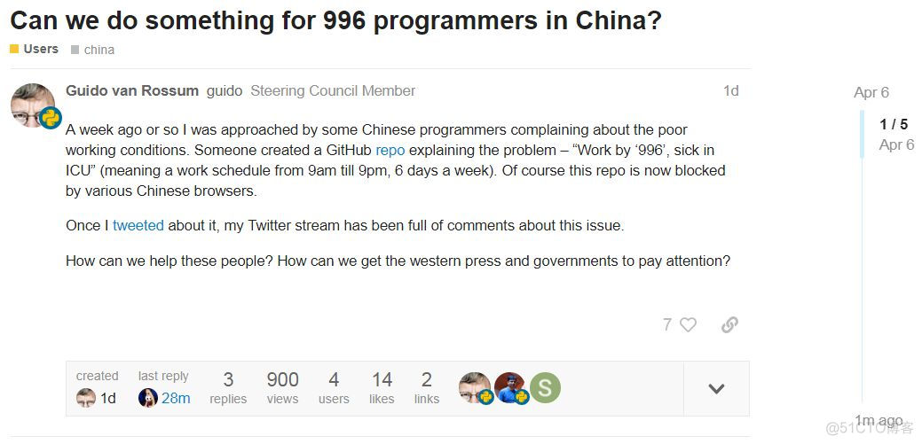 Python 之父再度发声：我们能为中国的“996”程序员做什么？_github_02