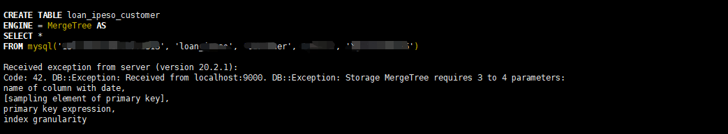 clikhouse报错：DB::Exception: Storage MergeTree requires 3 to 4 parameters:_zookeeper