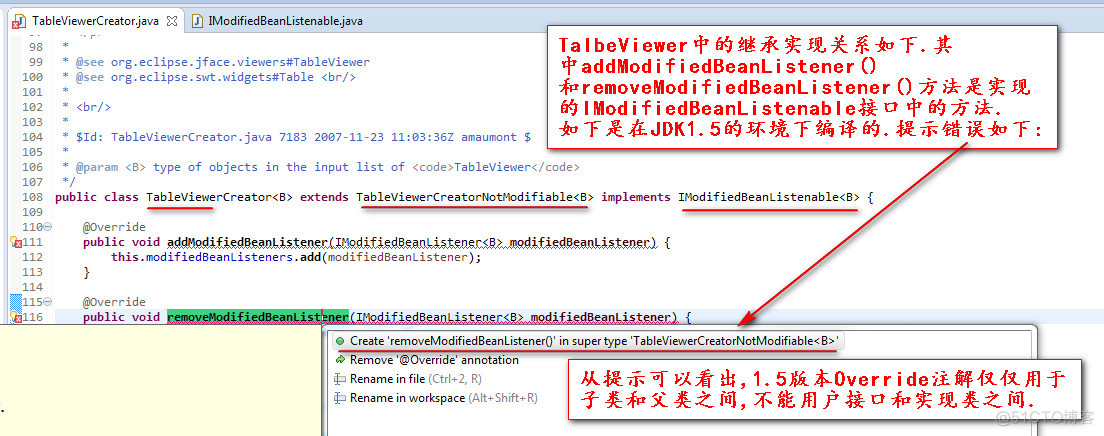 关于Override在JDK1.5和JDK1.6上子类实现接口中方法使用@Override注解编译错误._eclipse