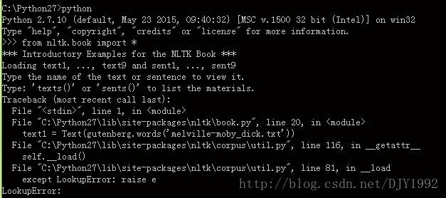 Python NLTK库安装Error:Resource u*corpora/gutenberg* not found._库