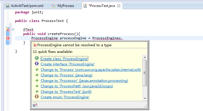 Eclipse构建Activiti项目，类导入提示功能不能使用_包依赖_02