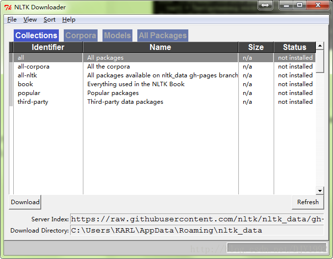 Python NLTK库安装Error:Resource u*corpora/gutenberg* not found._机器人_02