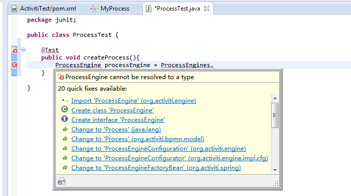 Eclipse构建Activiti项目，类导入提示功能不能使用_maven_03