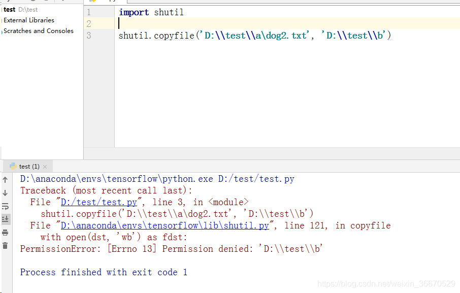 PermissionError: [Errno 13] Permission denied: ‘D:\test\b‘_其他