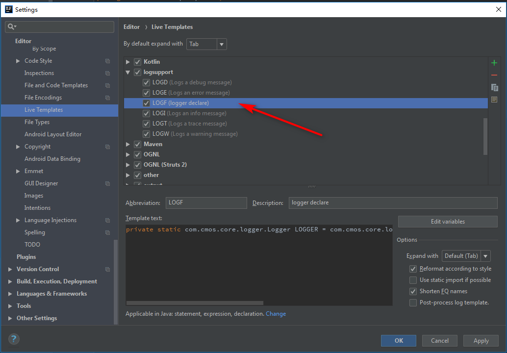 IntelliJ IDEA关于logger的live template配置_包名_05