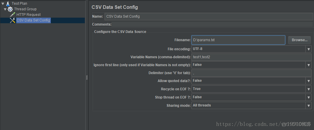 CSV Data Set Config设置_jmeter