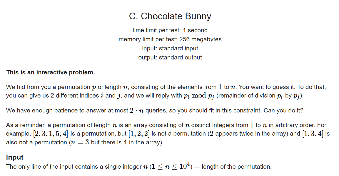 [Codeforces Round #669 (Div. 2)]  C. Chocolate Bunny  （交互，构造）_#define