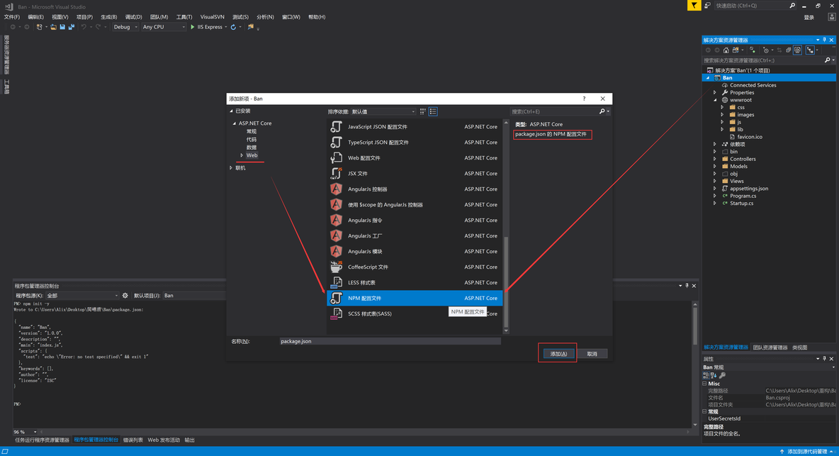 一、.net core 集成vue_包管理器_02