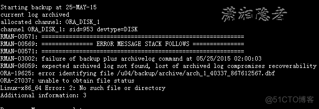 RMAN-03002, RMAN-06059, ORA-19625 and ORA-27037 When Running RMAN Backup of Archivelogs_RMAN-03002