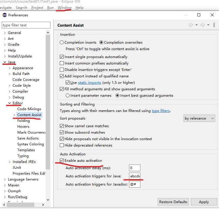 java eclipse设置代码自动提示功能_java