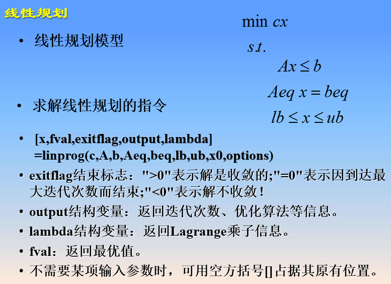 MATLAB学习（七）求解优化问题：线性规划 非线性规划 拟合与插值 多目标规划_git_02