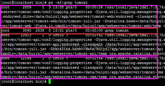Linux ps -ef 排除当前进程（kill当前Tomcat进程）_JAVA