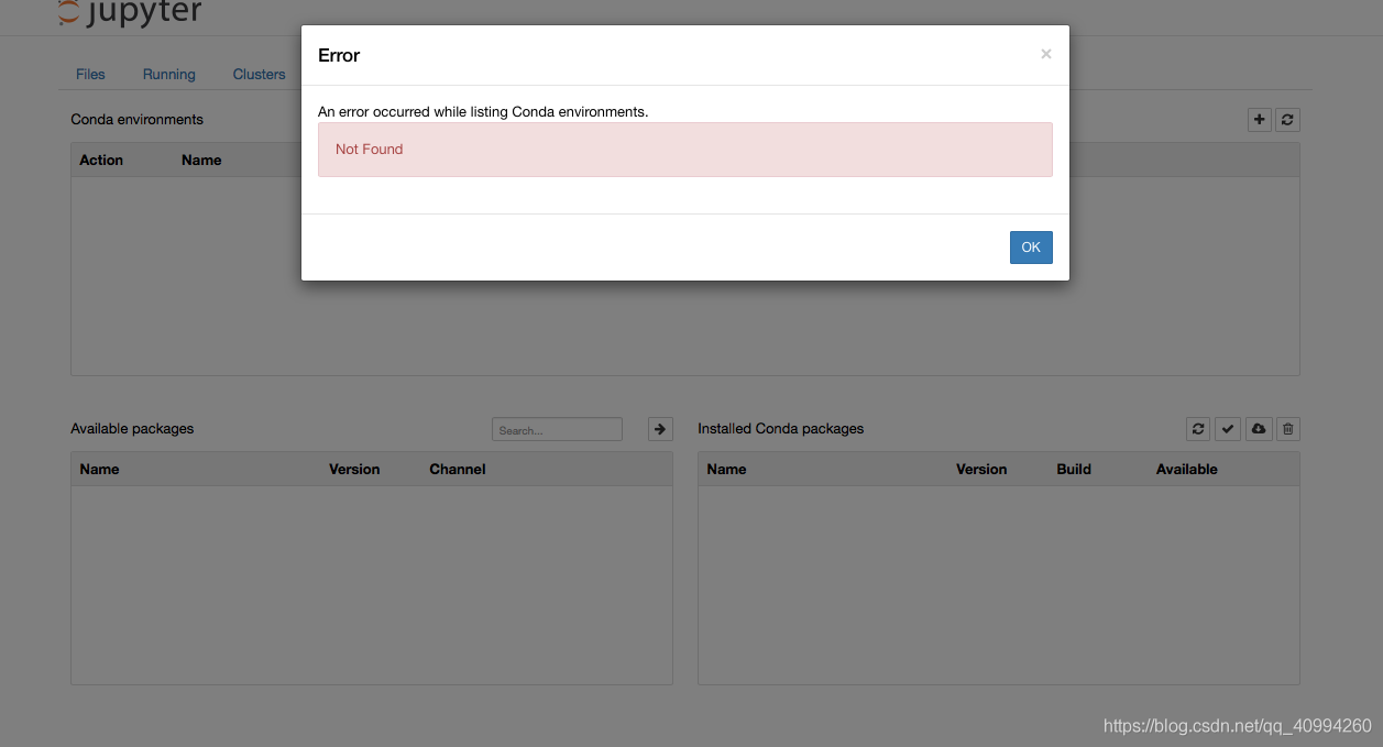 Jupyter Notebook报错: An error occurred while listing Conda environments