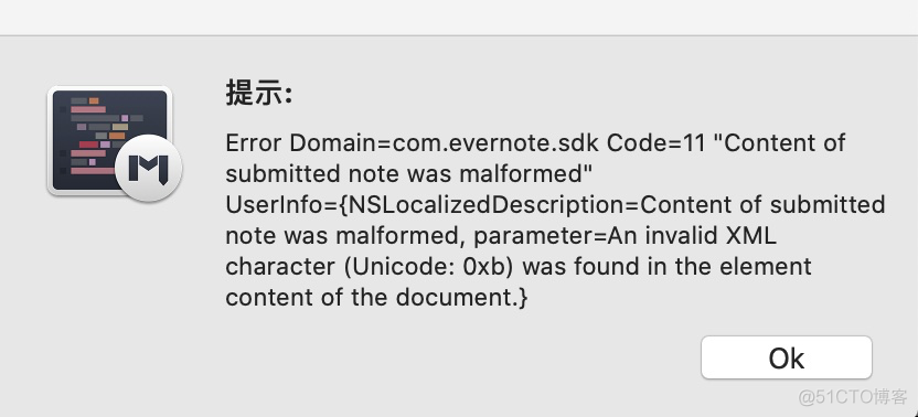 MWeb发布笔记到印象笔记，提示“Content of submitted note was malformed”_其他