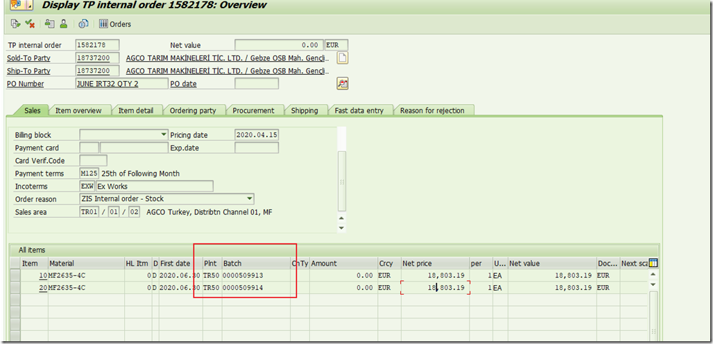 TURKEY Example–KMAT stock order ZTIR_IT