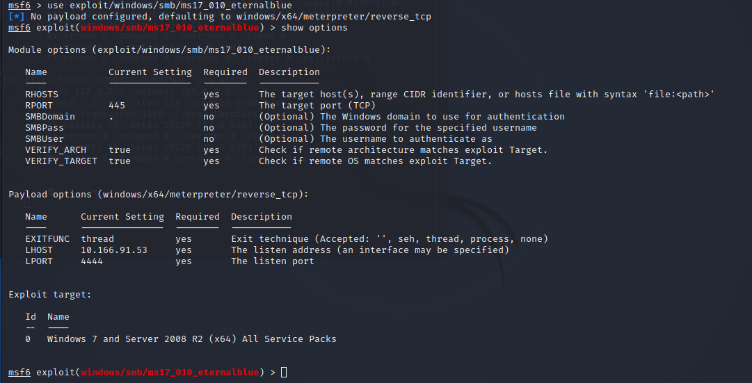 kali渗透测试日记 - 通过Metasploit利用ms17-010永恒之蓝漏洞_加载_05