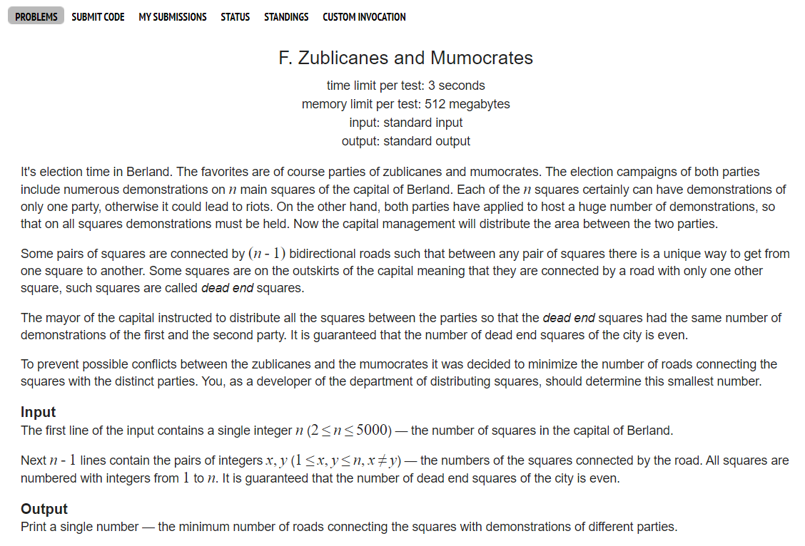 【CF】【 树形DP】F. Zublicanes and Mumocrates_结点