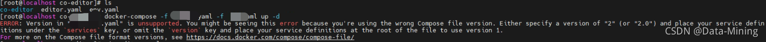 解决：You might be seeing this error because you‘re using the wrong Compose file version_配置文件