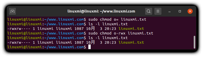 Linux修改权限命令chmod用法示例_文件名_06