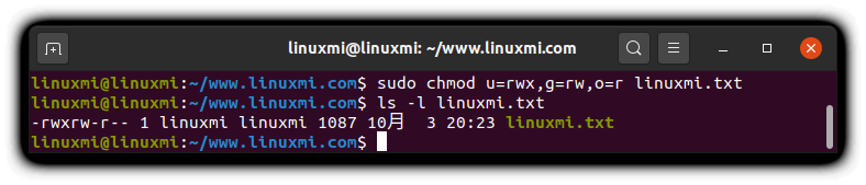 Linux修改权限命令chmod用法示例_权限分配_05