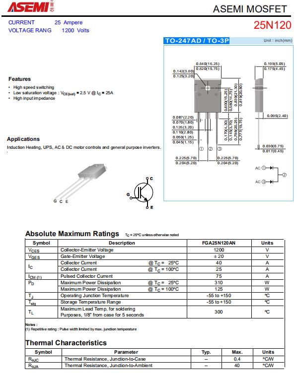 25N120-ASEMI大功率场效应管25A 1200V_其他_02