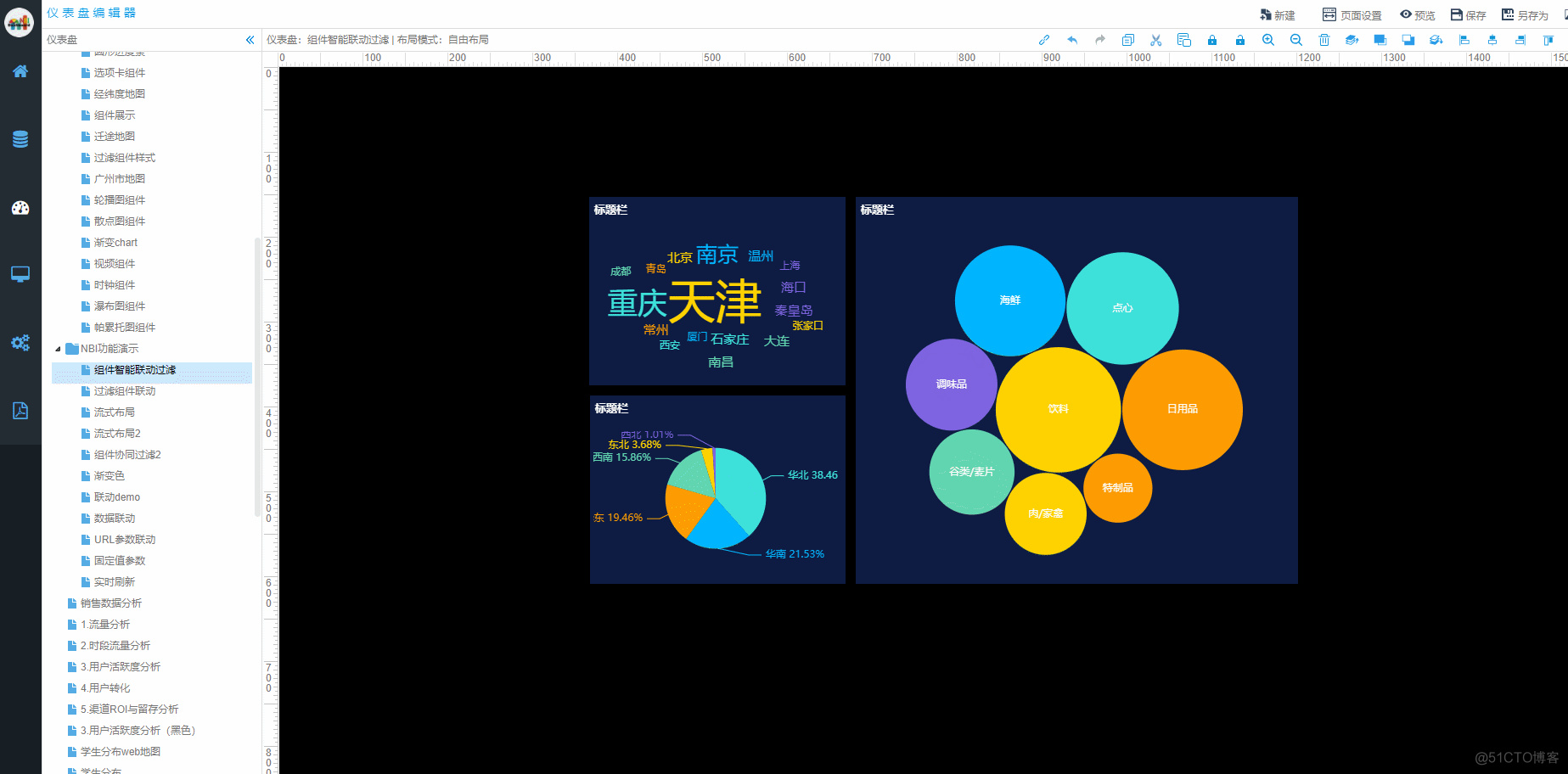 推荐一款模板丰富、组件丰富、功能丰富的数据可视化工具_NBI大数据_06