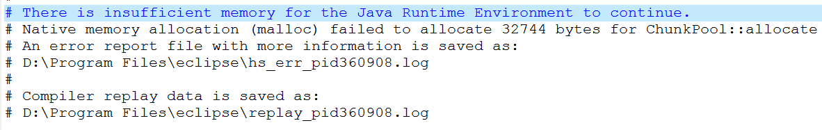 Tomcat 启动报错 ： There is insufficient memory for the Java Runtime Environment to continue._虚拟内存