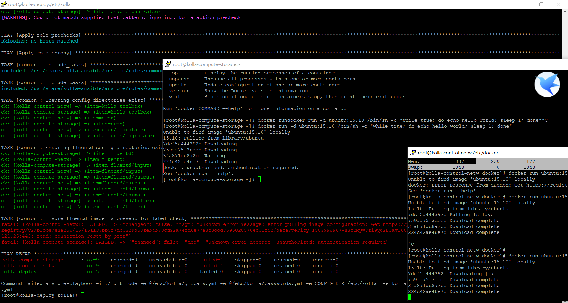 kolla-ansible -i multinode bootstrap preckeck deploy_python_17