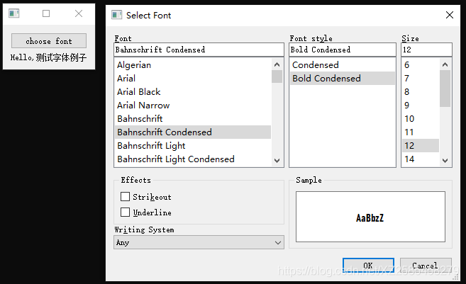 字体选择对话框QFontDialog_PyQt5