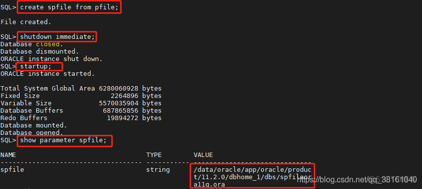 Linux下oracle数据库spfile参数配置文件丢失问题解决，“ORA-32001: write to SPFILE requested but no SPFILE is in use“问题处理_重启_04