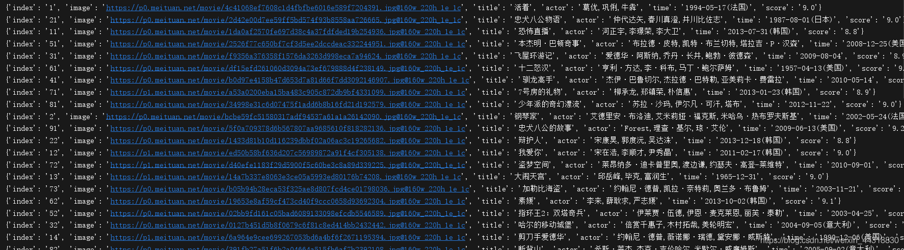 python爬虫获取猫眼电影Top100信息和图片，原来也不是很难_Python爬虫_07