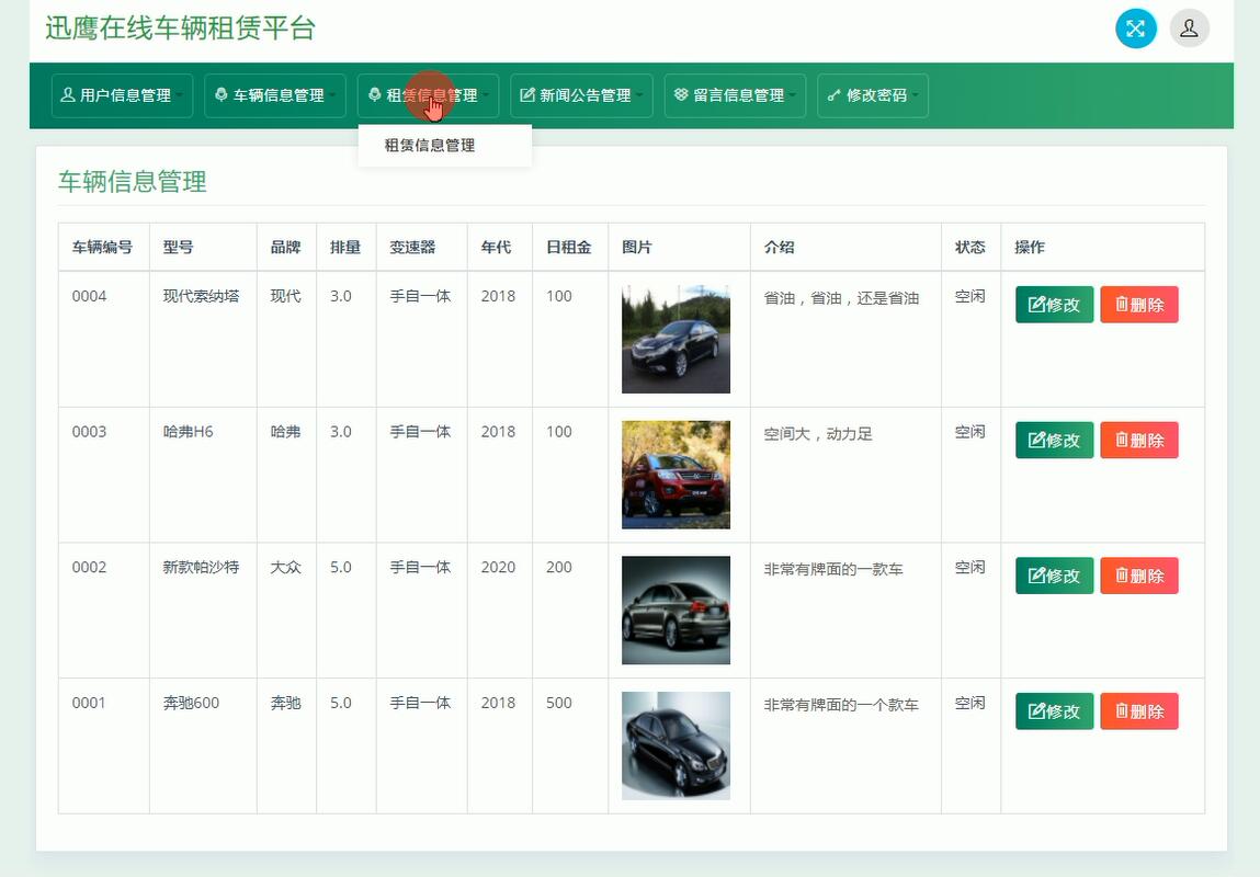 java+msyql 基于ssm的在线汽车租车管理系统（java,web）_信息管理_04