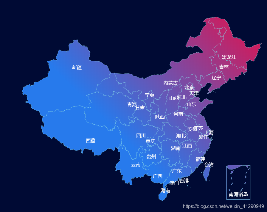 echarts實戰案例代碼(39):地理座標整體地圖背景色漸變效果和字體隨