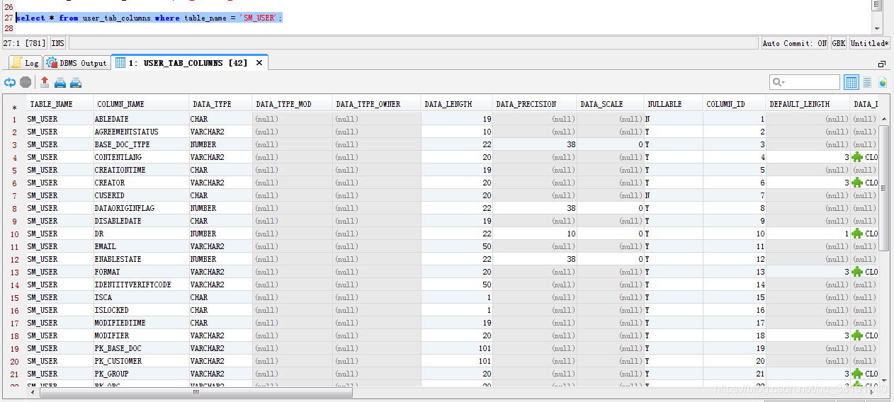 Oracle 数据库SQL语句查询oracle数据库表主键，查看oracle指定表的表结构实例演示_表结构