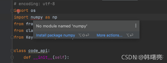 【错误记录】Mac 中 IntelliJ IDEA 运行 Python 程序报错 ( No module named ‘numpy‘ )_pycharm