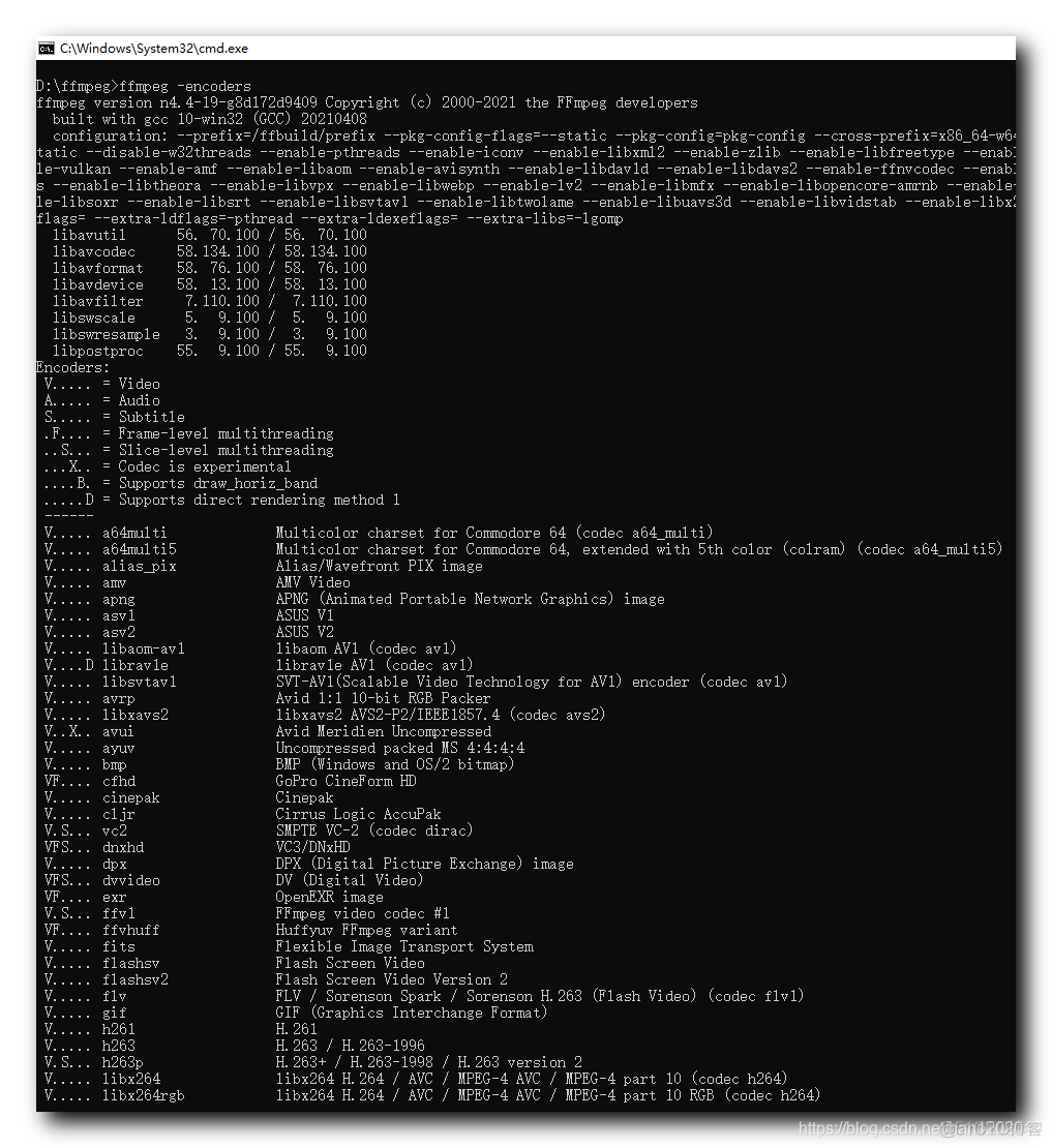 【FFmpeg】ffmpeg 命令查询一 ( 版本 | 编译配置 | 复用格式 | 编解码器 )_ide_13