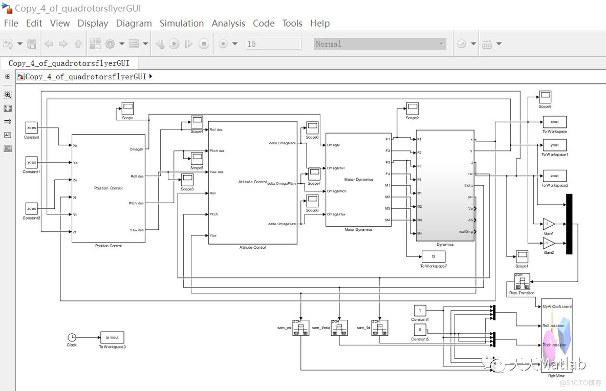 【飞行器】模拟四旋翼飞行器飞行含Matlab源码_四轴飞行器