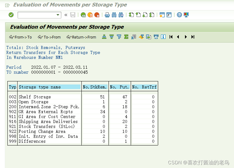 SAP WM初阶之TO报表LX10 - Evaluation of movements per storage type_LX10_03