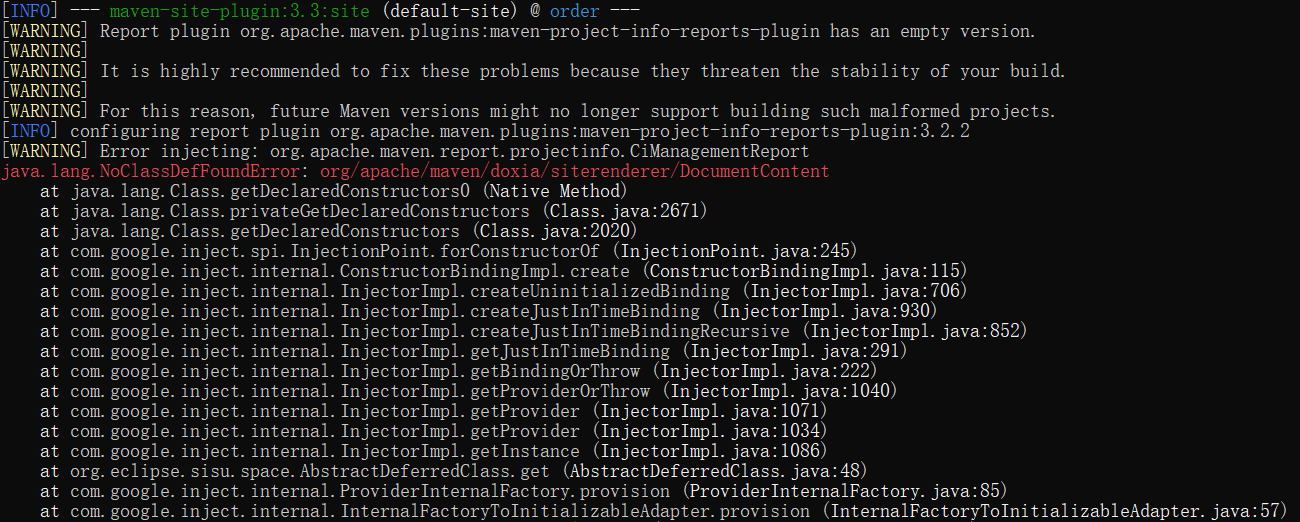 Mvn Site：java.lang.NoClassDefFoundError: Org/apache/maven/doxia ...