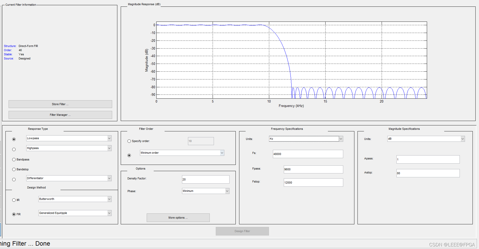 matlab mini phase 滤波器的设计（fdatool）_fir_03