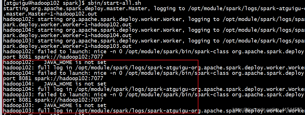 启动Spark时，出现JAVA_HOME not set异常_spark