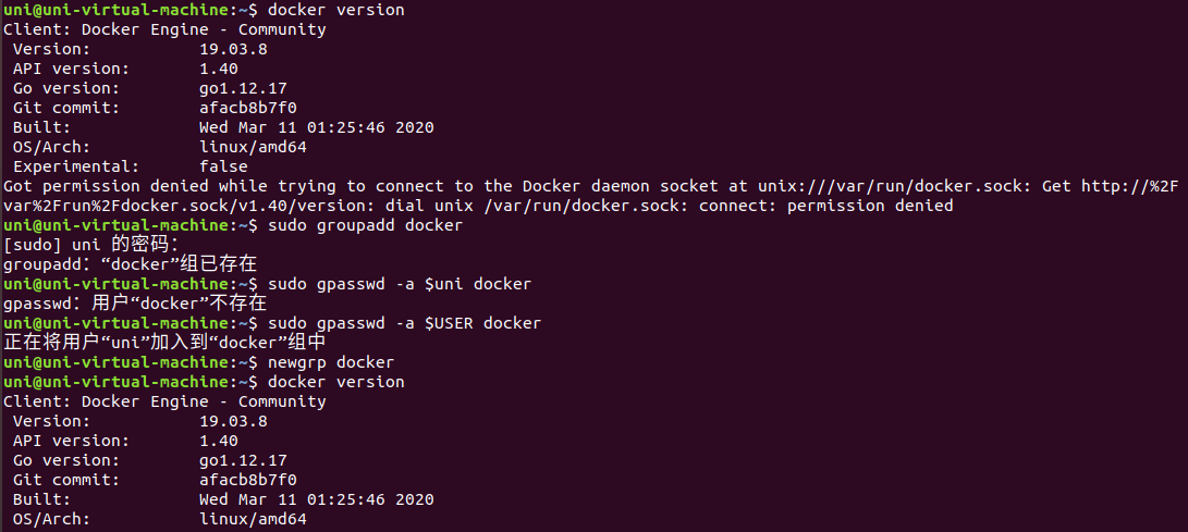 启动docker: Got permission denied while trying to connect to th_用户组_02