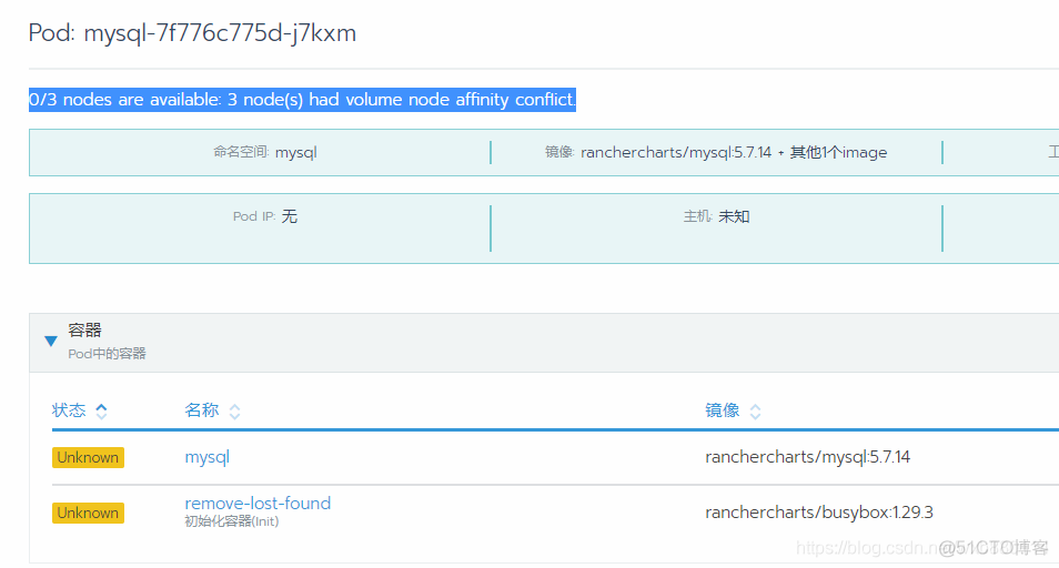 Rancher入门到精通-2.0  安装mysql 0/3 nodes are available: 3 node(s) had volume node affinity conflict._java