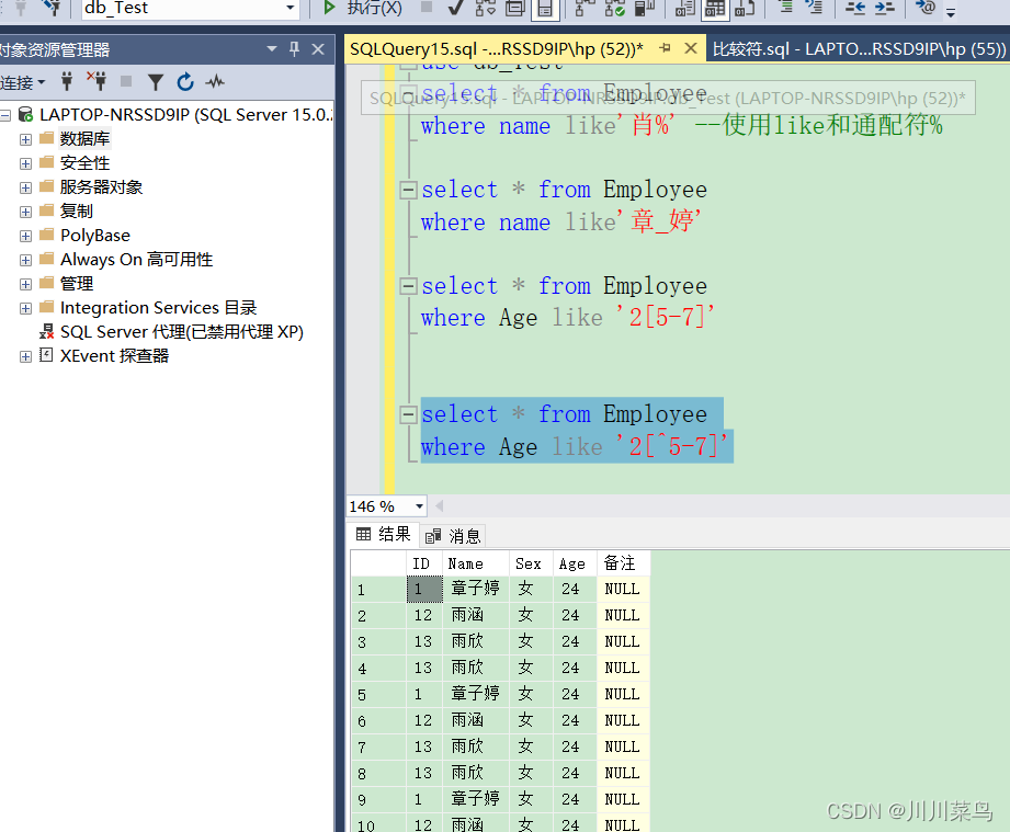 sqlsever2019:where子句讲解（三：like关键字）_结果集_04