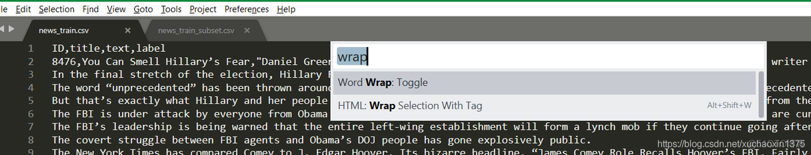 sublime text_取消自动换行/启用自动换行_wrapenter