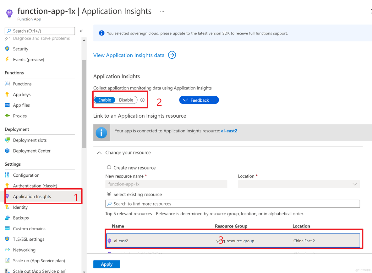 【Azure 应用程序见解】通过Azure Funciton的门户启用Application Insights后，Application Insights无法收到监控数据_数据_03