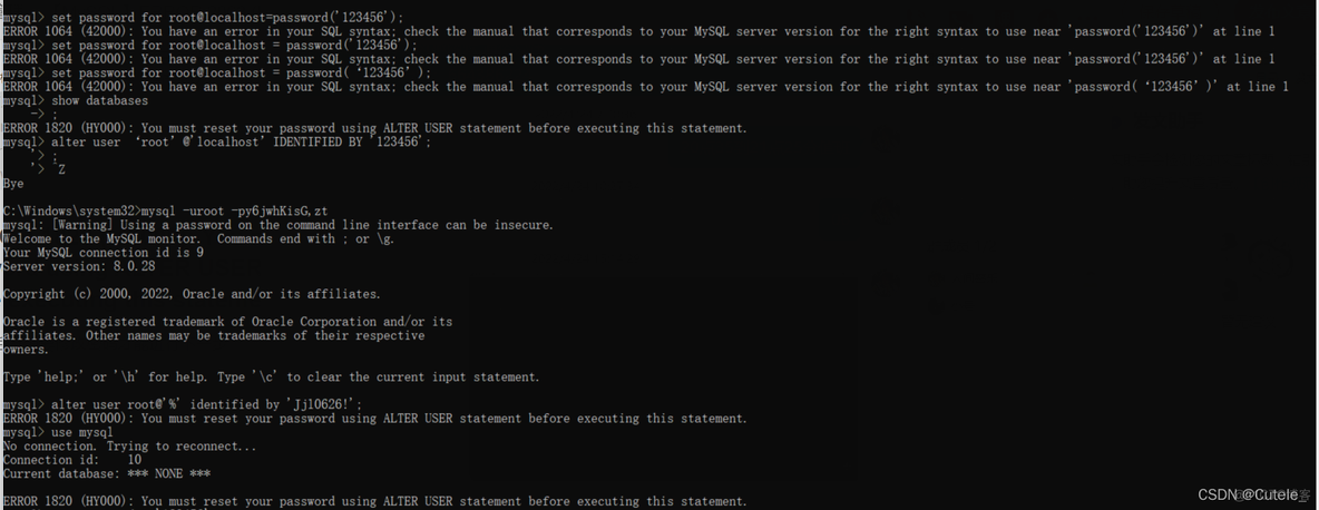 【MySQL8.0】ERROR 2003 (HY000) + ERROR 1820 (HY000) + 命令行导入SQL_mysql_04