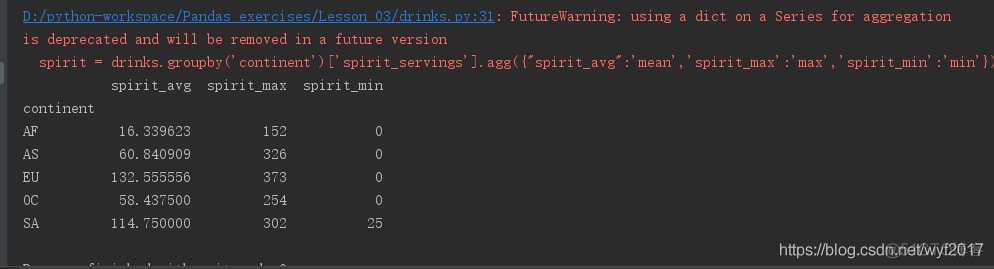 FutureWarning: using a dict on a Series for aggregation is deprecated and will be removed_最小值