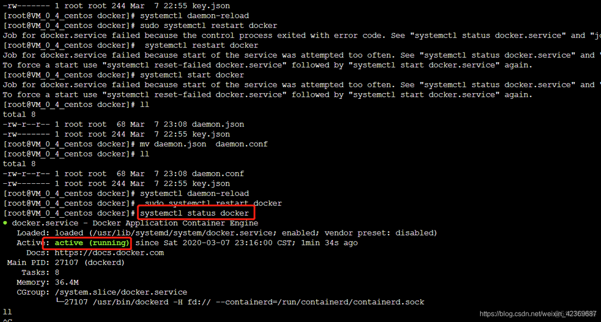 Job for docker.service failed because start of the service was attempted too often. Linux上安装docker报错_json_03