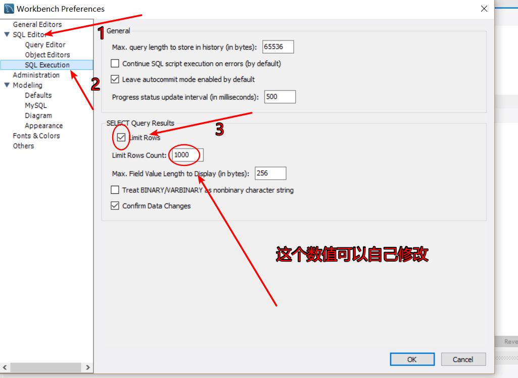 [MySQL] workbench 修改查询时显示1000条数据？_解决方法_02